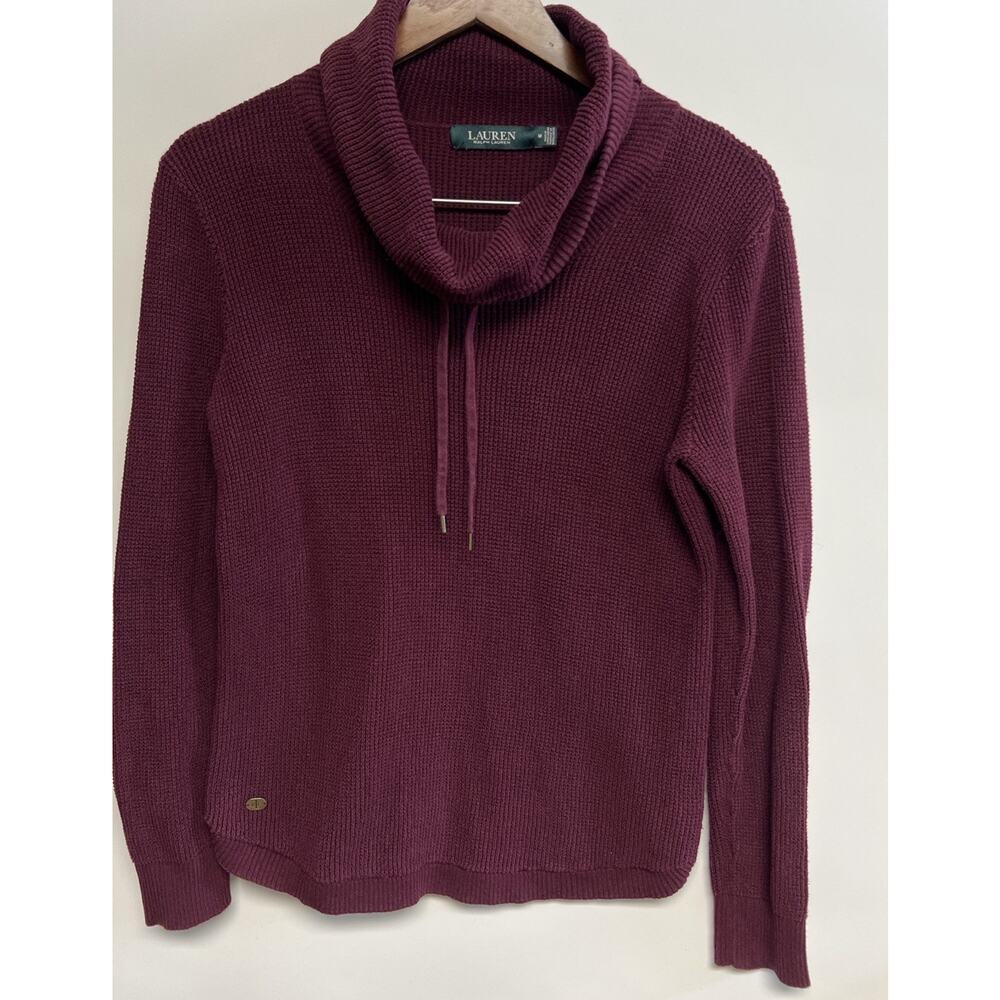 LRL Ralph Lauren Maroon Cown Neck Waffle Knit Top Medium Preppy Cozy Cabincore